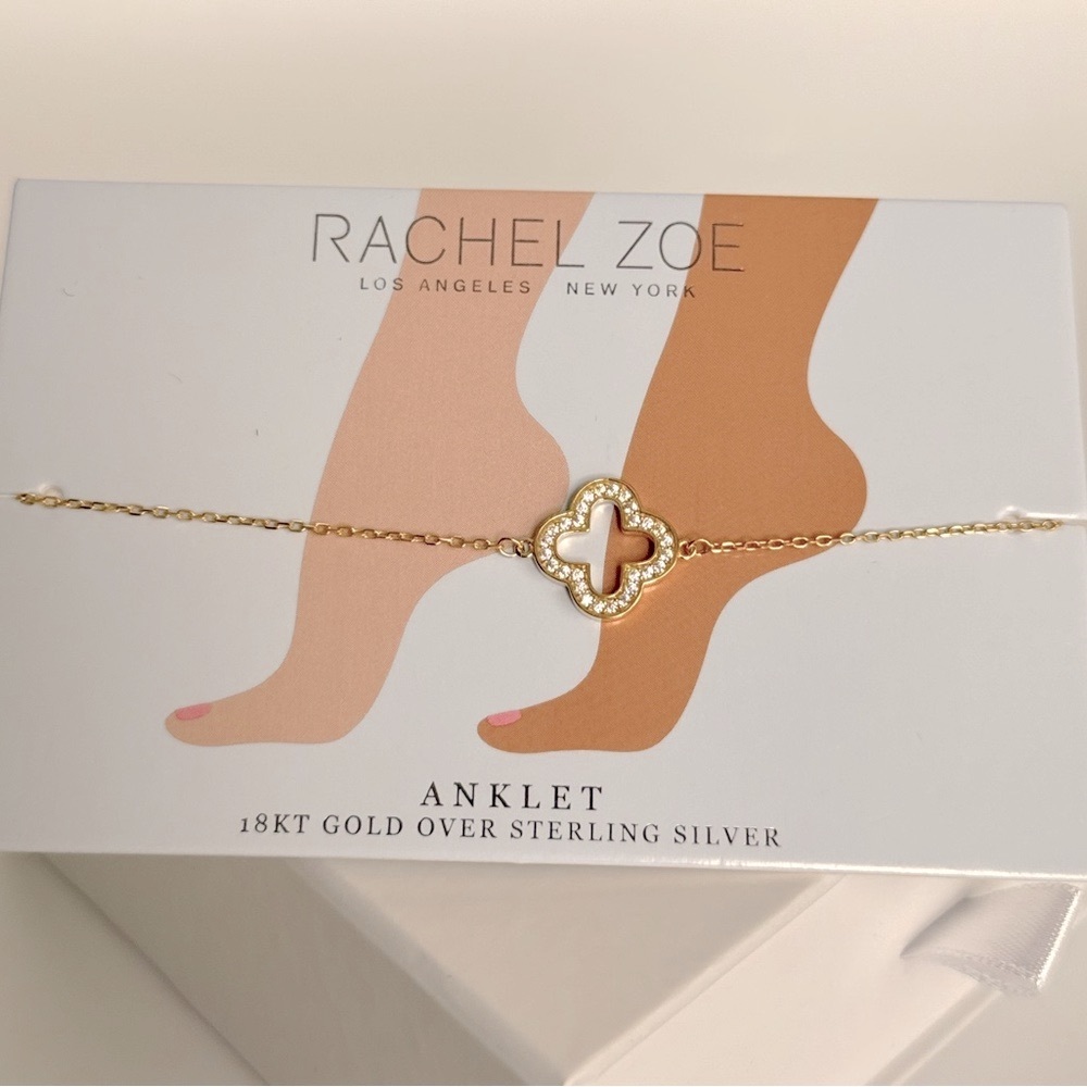 Rachel Zoe Clover Anklet Bracelet 925 Sterling Silver - Picture 4 of 6